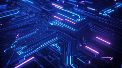 Obraz premium Technology pattern with an abstract design of glowing blue circuits and hexagonal grid structures, minimal yet visually striking --ar 16:9 --v 6.1 Job ID: ed0eebbb-5359-4fee-b43e-c88530dddecf