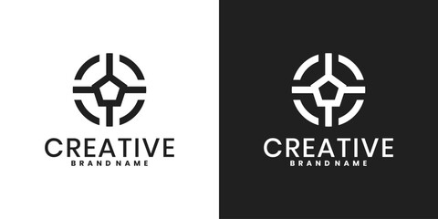 Creative target logo design, target symbol combined with pentagon sign