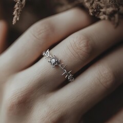 Obraz premium Elegant silver ring with floral design adorns female hand