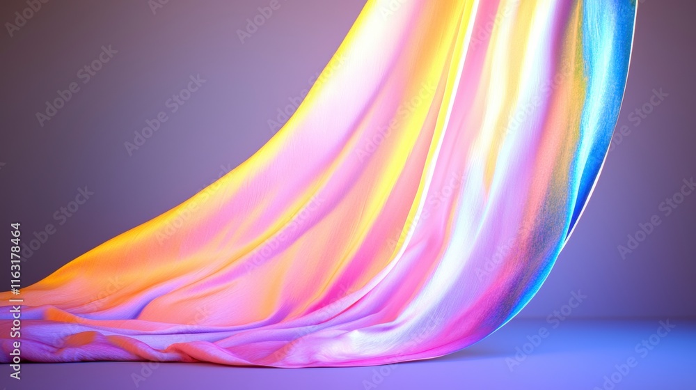 Poster iridescent fabric drape colorful abstract flowing textile background