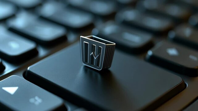 Unique keyboard keycap design featuring a stylized emblem on a sleek black keyboard