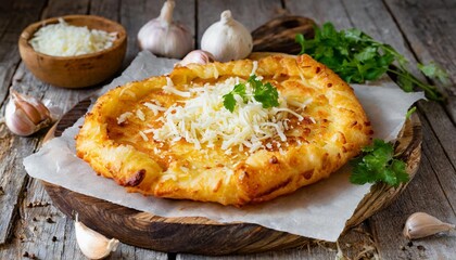 Golden Langos Fried Dough with Garlic and Cheese