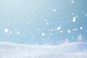 Sparkling snowflakes fall gently on serene winter landscape