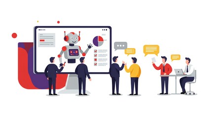 Fototapeta premium ロボット - 会社 - データ分析 - ビジネス - コンセプト - 人工知能 - ツール - 戦略 - AI - テクノロジー - イラスト