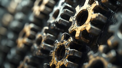 Interlocking Metal Gears in Closeup Detail
