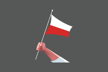 A hand holding a Poland flag, Flag of Poland national country symbol illustration Vector, Rectangle Poland flag illustration, Flat vector illustration
