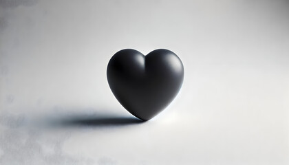 Fototapeta premium A simple black heart placed in the center of a clear white background with empty space for copy above or below. 