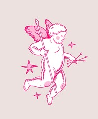 Cherub outlines and line art for Valentine's Day. Symbol of love and romantic. Antique Angel Baby Cupid illustration for printing on cards, invitations, tattoo, clothing art