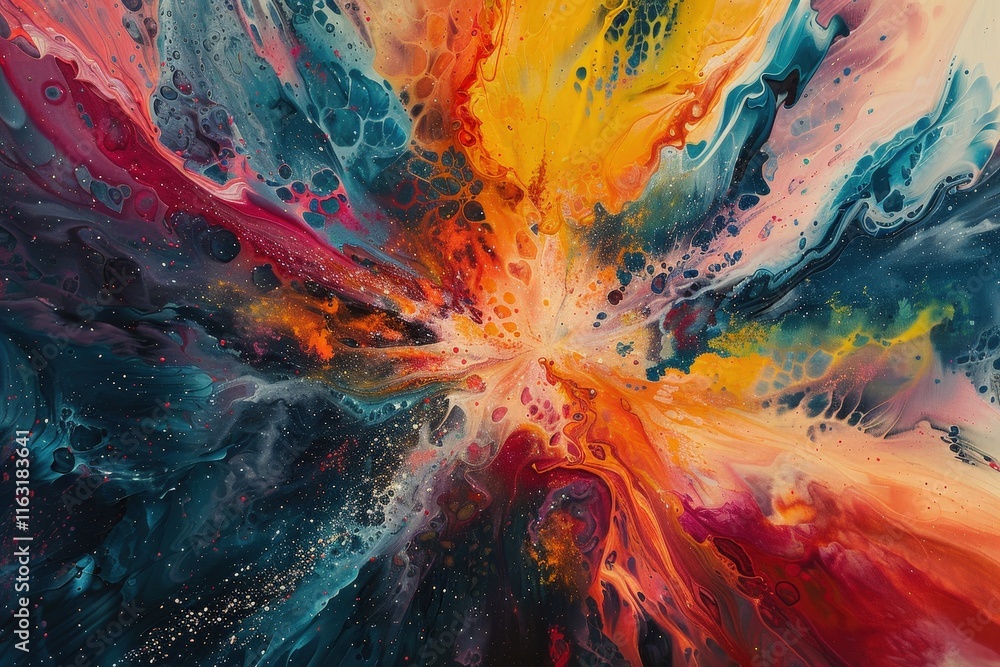 Aufkleber vibrant abstract painting showcasing explosive colors and dynamic patterns in a swirling cosmic them