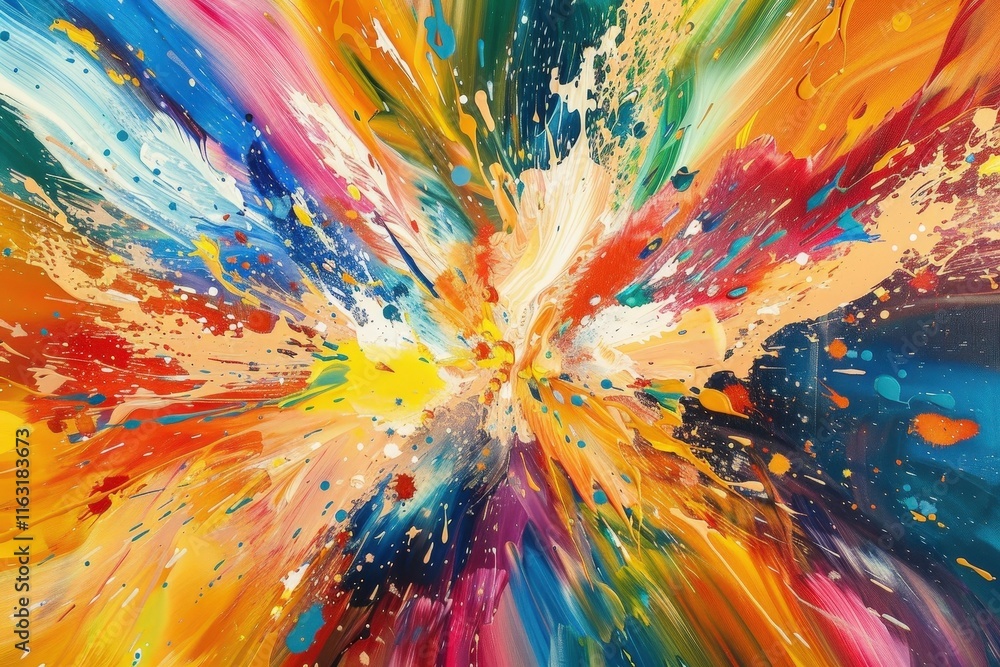 Poster Vibrant abstract painting showcasing explosive colors and dynamic patterns in a swirling cosmic theme