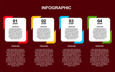 4 steps infographic template with colorful and red background for presentation.
