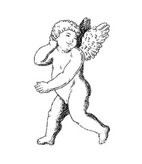 Cherub outlines and line art for Valentine's Day with cupid vector. Vector symbol of love and romantic. Antique Angel Baby Cupid illustration for printing on cards, invitations, tattoo, clothing art