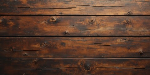 Fototapeta premium Rustic Wooden Planks: A close-up of weathered, dark brown wooden planks, showcasing the natural beauty and texture of aged wood. Ideal for rustic, farmhouse, and vintage designs. 
