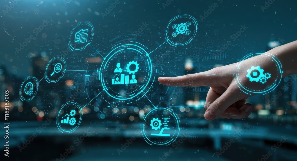 Aufkleber futuristic interface with digital data network and technology icons