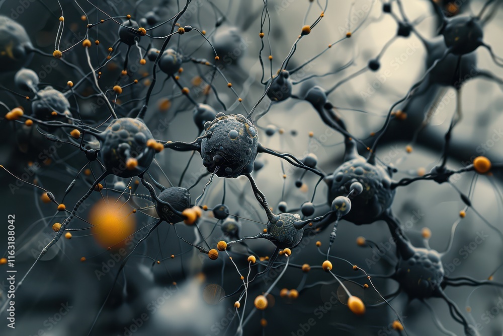 Leinwandbilder exploring the intricate connections of neurons in a vibrant neural network under glowing lights