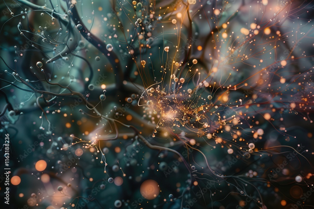 Aufkleber exploration of abstract cosmic energy with glowing particles and vibrant light trails against a dark