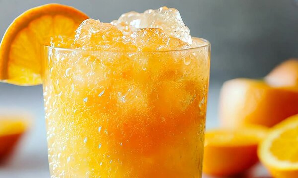 utting orange with freezed juice splashes 