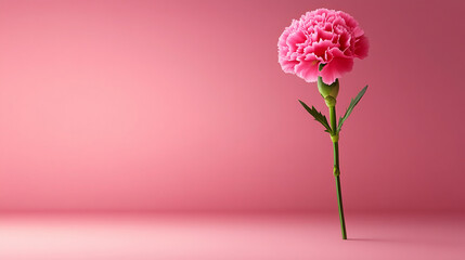 Single Pink Carnation Flower in Full Bloom, Close-Up, Delicate Petals, Vibrant Color, Floral Photography