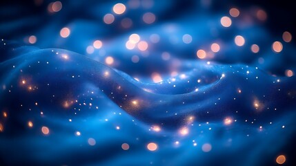 Fototapeta premium Blue Fabric Waves With Golden Lights