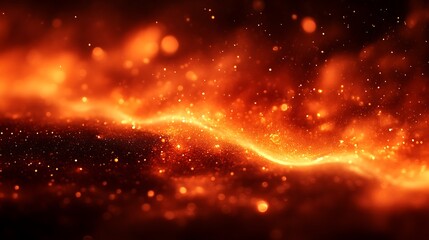 Fototapeta premium Abstract fiery orange glowing particles background