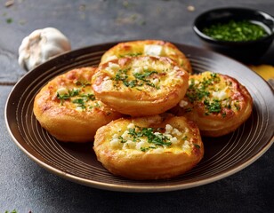 Fototapeta premium Golden Langos Fried Dough with Garlic and Cheese