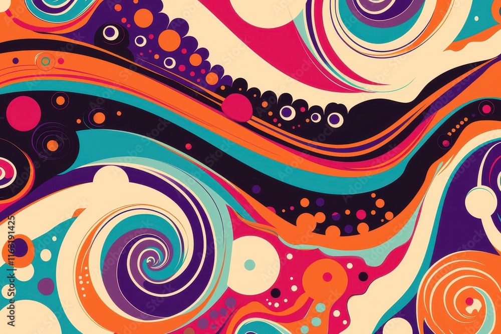 Leinwandbilder Vibrant abstract art with circular patterns and dynamic colors showcasing an energetic and playful design