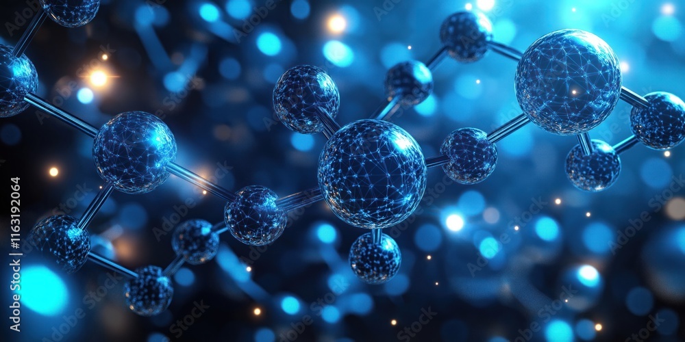 Poster futuristic illustration complex molecular structures. chaotic patterns, vibrant colors create dynami