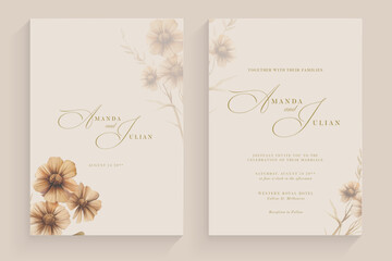 Aesthetic Wedding Invitation Template with Brown Flower Watercolor