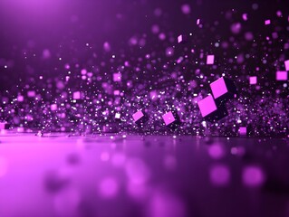 Purple Abstract Background with Falling Cubes and Glittering Particles