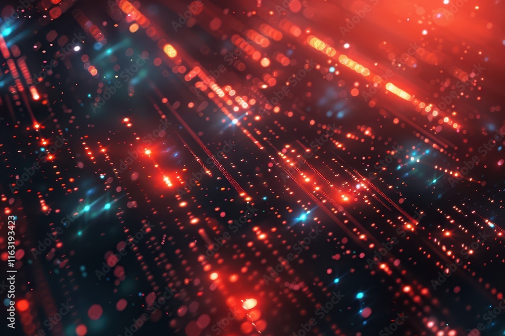 Poster Futuristic digital design with glowing circular patterns and vibrant colors in a high-tech environment