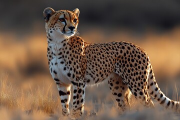 Fototapeta premium Majestic Cheetah Standing in Golden Grassland