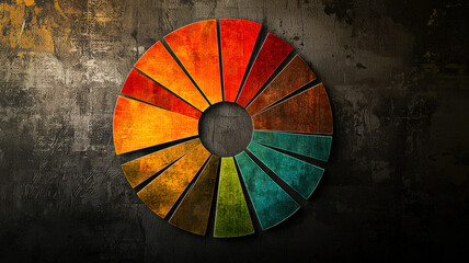 A creative sunburst chart showcases glowing, radiant layers in vibrant colors, arranged in a circular design against a textured dark background enhanced by subtle lighting effects.