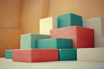 Colorful geometric blocks arranged in a playful manner, creating a visually appealing composition against a soft background.