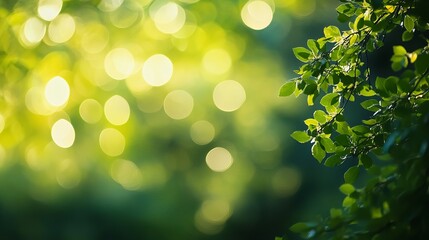 Fototapeta premium Soft focus green bokeh background with natural light and subtle glare