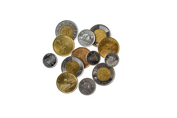 Canadian cash money coins isolated cutout on transparent
