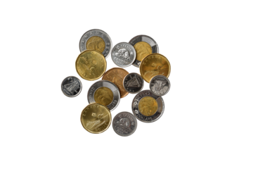 Canadian cash money coins isolated cutout on transparent