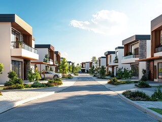 Street of modern suburban homes