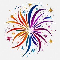 Fototapeta premium Colorful Fireworks Sparkling Decorations Stars and Cons for Celebrations and Events Iconic Flat Design Style