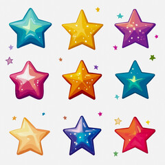 Fototapeta premium Colorful Glittering Stars Icon Set on White Background for Creative and Commercial Use in Design Projects