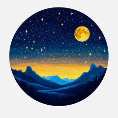 Naklejka premium Glitter Night Sky Icon with Stars and Mountains for Creative Design and Marketing Purposes in High Resolution