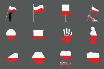 Flag of Poland Set, Original and simple Poland flag Bundle, vector illustration of Poland flag Collection
