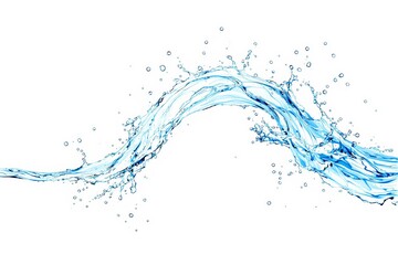 Splash of blue water in an artistic wave shape, detailed style, on a white background. Concept of freshness, purity, and energy. Ai generative