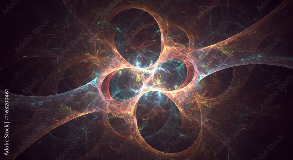 Poster abstract fractal art with luminous entangled patterns and cosmic energy