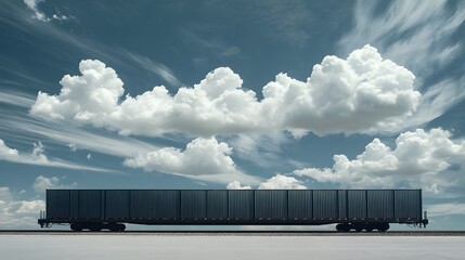 Obraz premium Long freight train under a partly cloudy sky