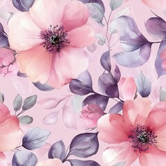 Sweet flower watercolor seamless pattern, soft pastel colors