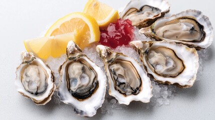 Fresh Oysters on Ice with Lemon and Red Jelly