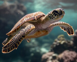 Obraz premium Close-up of a sea turtle swimming in the ocean