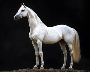 Majestic White Horse on Black Background