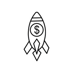 Dollar Line Style Icon Design Rising Rocket Launch
