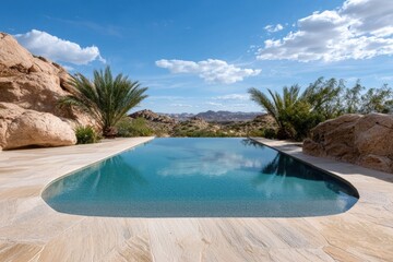 Fototapeta premium Luxury infinity pool overlooking desert mountain landscape